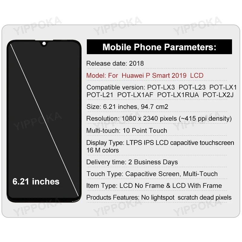 CHOICE 6.21 "Display Voor Huawei P Smart 2019 Lcd Touch Screen Digitizer Vergadering Met Frame Voor P smart 2019 Reparatie Deel