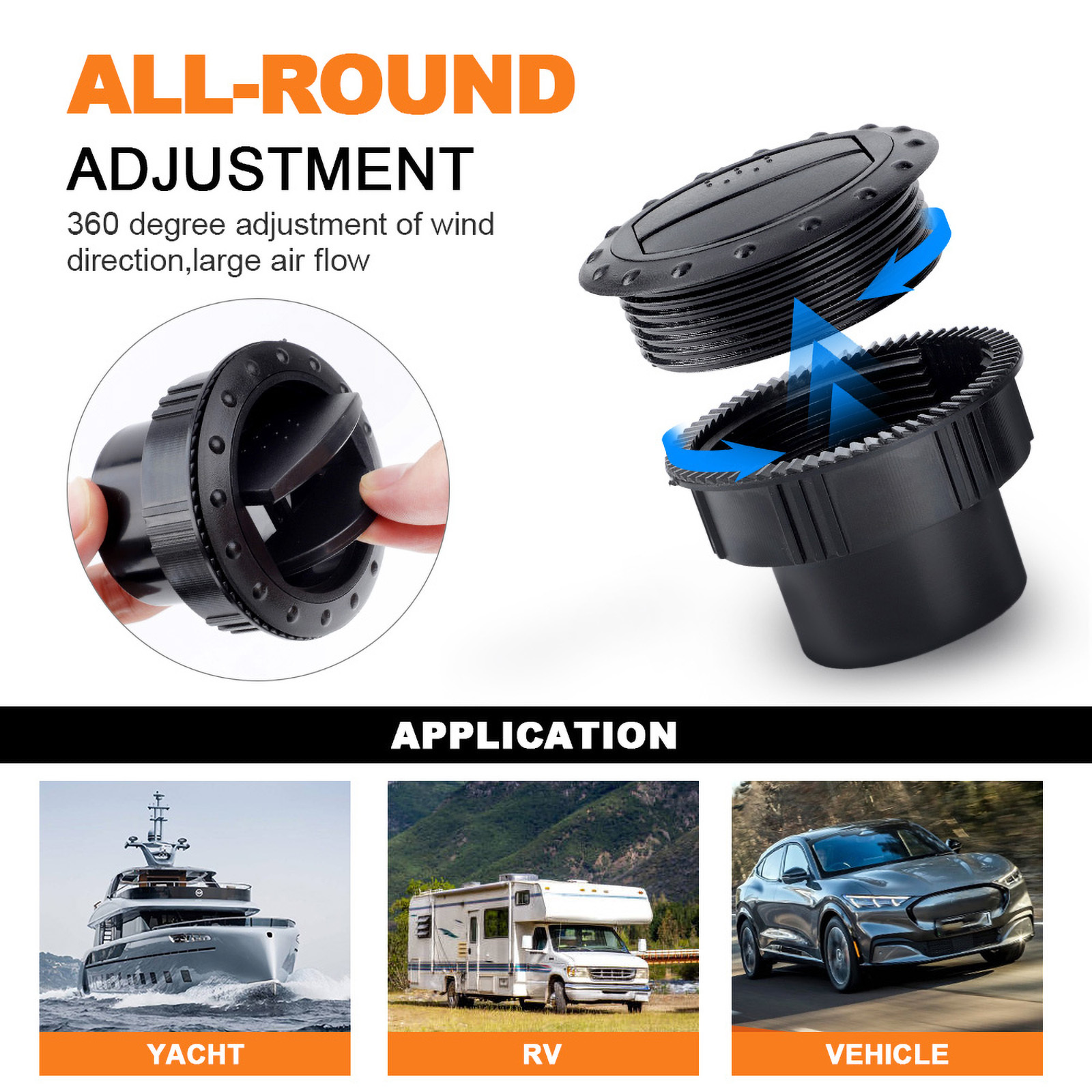 Salida de aire de rotación tipo perilla Universal de 65MM, ventilación de aire acondicionado para salpicadero de coche de 2,35 pulgadas para autobús, RV, Camper, ATV A/C