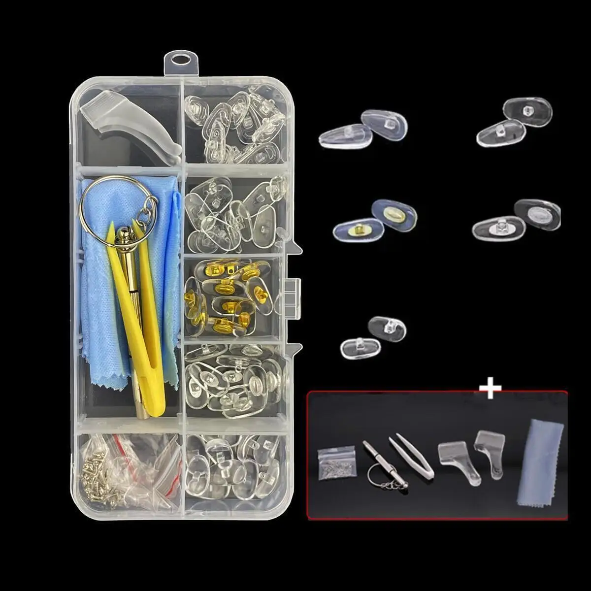 Kit de herramientas de reparación de almohadillas para la nariz, kits de repuesto con destornillador, pinzas, ganchos para las orejas, paquete en caja