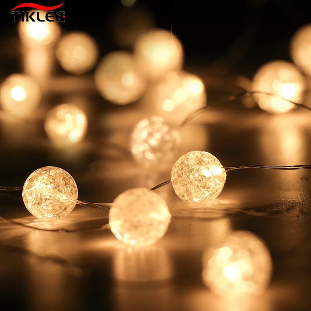 Guirnalda de hadas de 2 metros, bola LED, cadena de luces plateadas, resistente al agua para árbol de Navidad, boda, decoración del hogar, alimentado por USB/batería