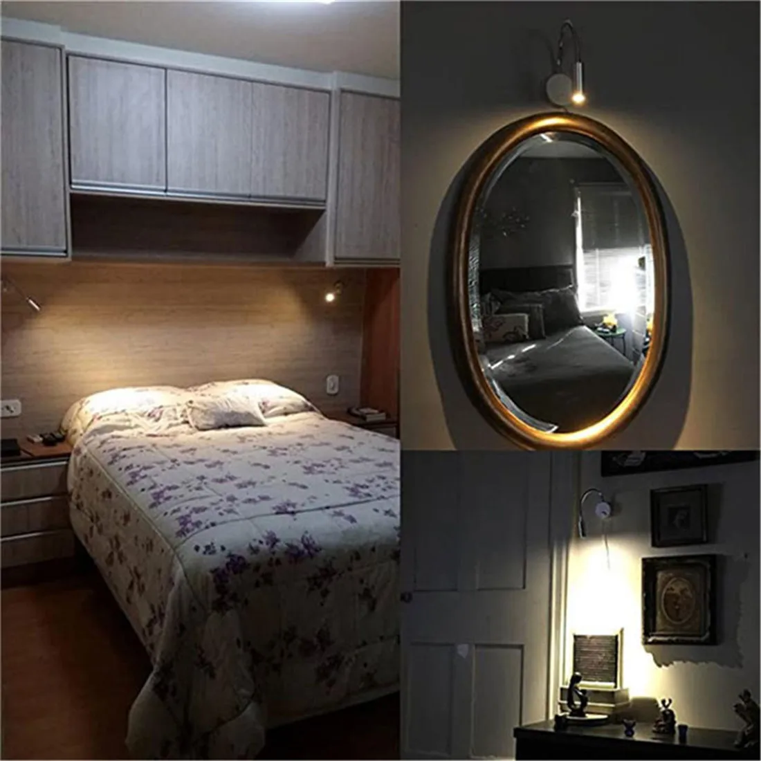 L40cm Cổ Ngỗng Dài 3W Đèn Đầu Giường Tường Led Chiếu Sáng Công Tắc Đen Vòi AC90-260V 110V 220V đèn Đọc Sách Sách Đèn