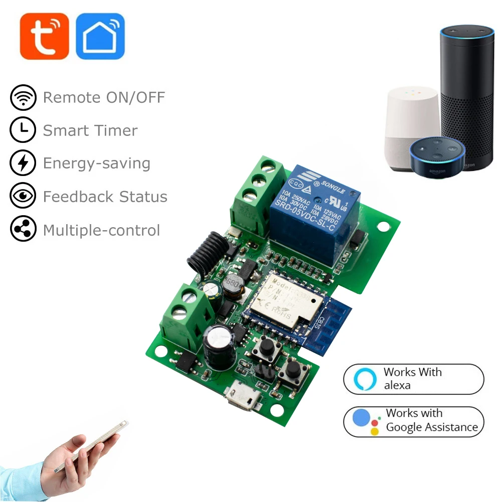 Interruptor inteligente Wifi para puerta de garaje, controlador de 1 canal, 7-32V, 85-250V, receptor 433 RF, abridor de puerta, relé de 10A, funciona con la aplicación Smart Life Tuya