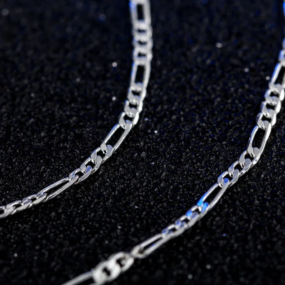 4mm Wide 925 Sterling Silver Figaro Necklace 3:1 Chain Hip Hop Three Room One NK Necklace Side Chain