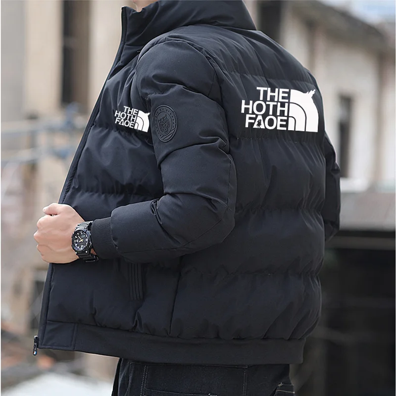 2024 Jaqueta masculina acolchoada de algodão, logotipo da cabeça de tigre, curta, grossa, casual, parkas masculinas, tendência de inverno, S-5XL