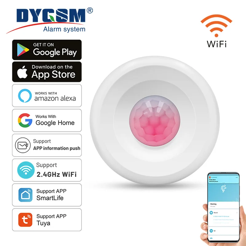Tuya WiFi inteligentny czujnik wykrywania ruchu PIR bezpieczeństwo czujnik alarmu antywłamaniowego inteligentne życie kontrola aplikacji wsparcie Alexa Google Home