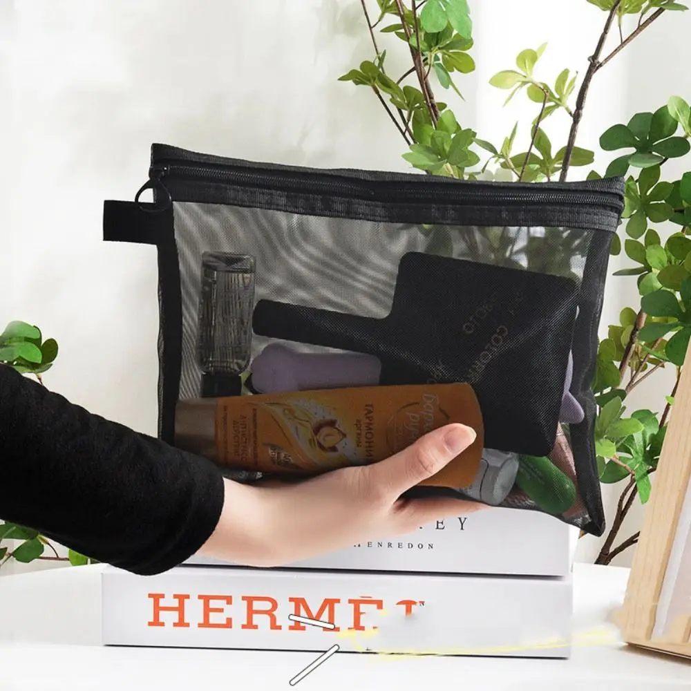 Large Capacity Mesh Cosmetic Bag Square Bag Pencil Cases Makeup Bag Organizer Case Wash Pouch Storage Toiletry Bag Outdoor