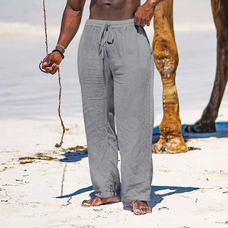 Herren-Baumwoll-Leinen-Hose, lockere, coole, lässige lange Hose, elastische Taille, lange Hose, lässig, große Größe, Streetwear, leichte Hose
