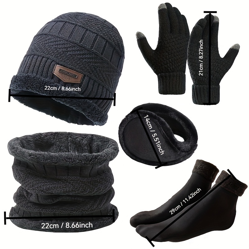 5pcs/set Winter Warmth Combination - Cold Resistant Knitted Hat+Velvet Neck+Thick Gloves+Plush Earmuffs+Snow Socks