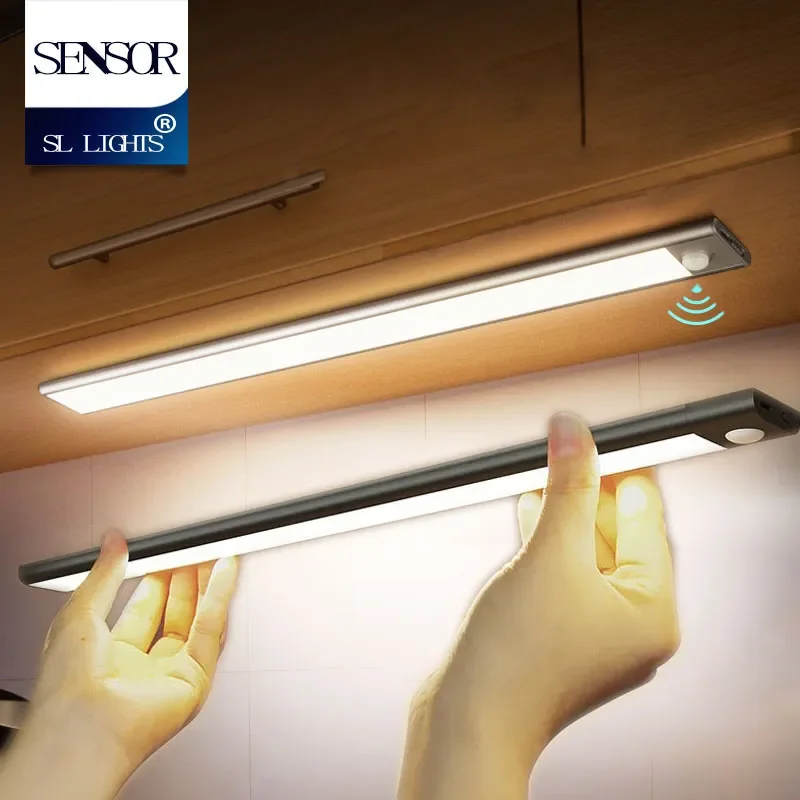 Bóng Đèn LED Cảm Ứng Chuyển Động Dưới Tủ USB Sạc Đèn Ngủ LED Cho Tủ Quần Áo Tủ Bếp Tủ Quần Áo Tủ