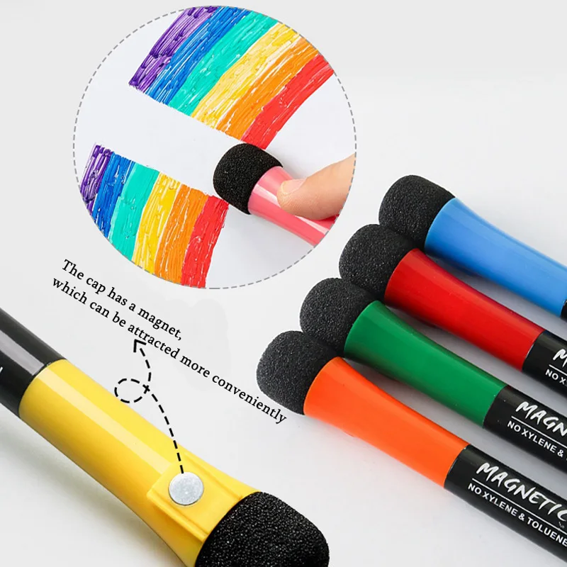 12 สีโรงเรียนห้องเรียนปากกาไวท์บอร์ดแห้งสีขาว BOARD เครื่องหมายในตัวยางลบนักเรียนเด็กวาดปากกาเครื่องเขียน
