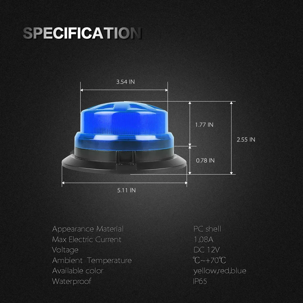 New LED Rotating Flashing Strobe Light Blue Emergency Fire Truck Warning Lamp 12-24V Indicator Magnetic Signal Beacon Lights For