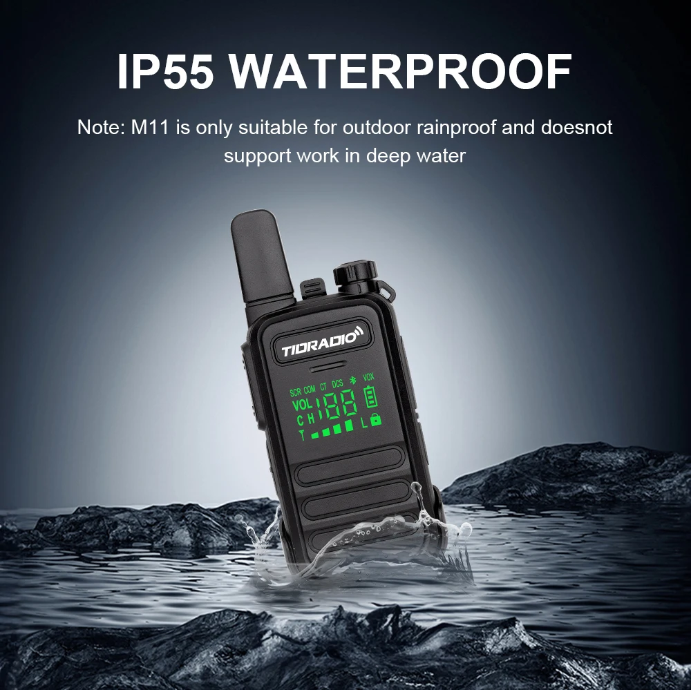 TIDRADIO M11 2PCS PMR/FRS Tragbares Mini-Walkie-Talkie IP55 Wasserdicht Lizenzfrei NOAA Drahtlose Programmierung Mini-Radio