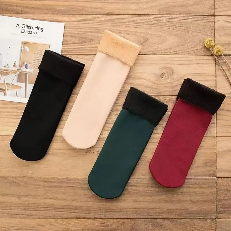 Calcetines gruesos y cálidos de lana para mujer, medias suaves y cómodas de Color sólido para el suelo del hogar, medias gruesas, botas suaves, calcetines para dormir