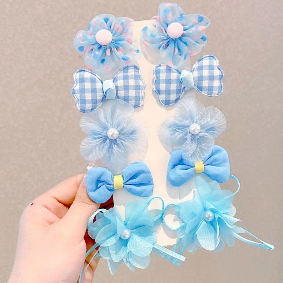 10 Pçs/set Fantasy Temático Flor e Arco Grampos de Cabelo com Malha e Ferro, Embelezados com Picos para Meninas de 3 a 6 Anos