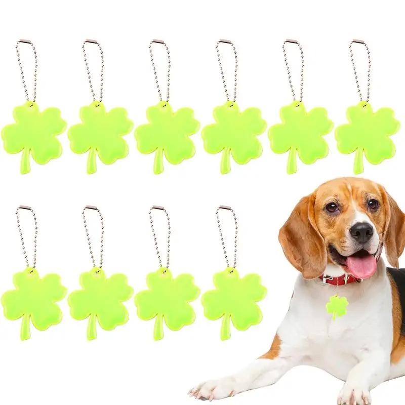 10 ชิ้น Four Leaf Clover กระเป๋าเป้สะพายหลังสะท้อนแสงจี้กันน้ําความปลอดภัย Reflector จี้น้ําหนักเบากระเป๋าเครื่องประดับความปลอดภัย Key Chain