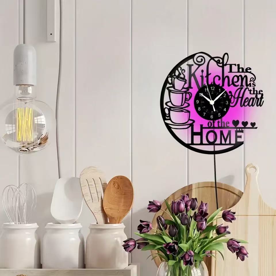 ห้องครัวตกแต่งบ้าน Vinyl Record Wall Clock ออกแบบโมเดิร์นร้านกาแฟตกแต่งห้องครัว Retro Art Silent Wall นาฬิกา