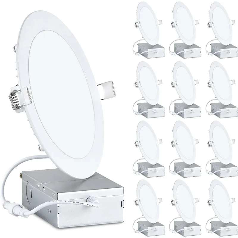 12 Pack 6 Inch Ultra-Thin LED Recessed Ceiling Light with Junction Box, 16W Eqv 150W, Dimmable Downlight for Kitchen