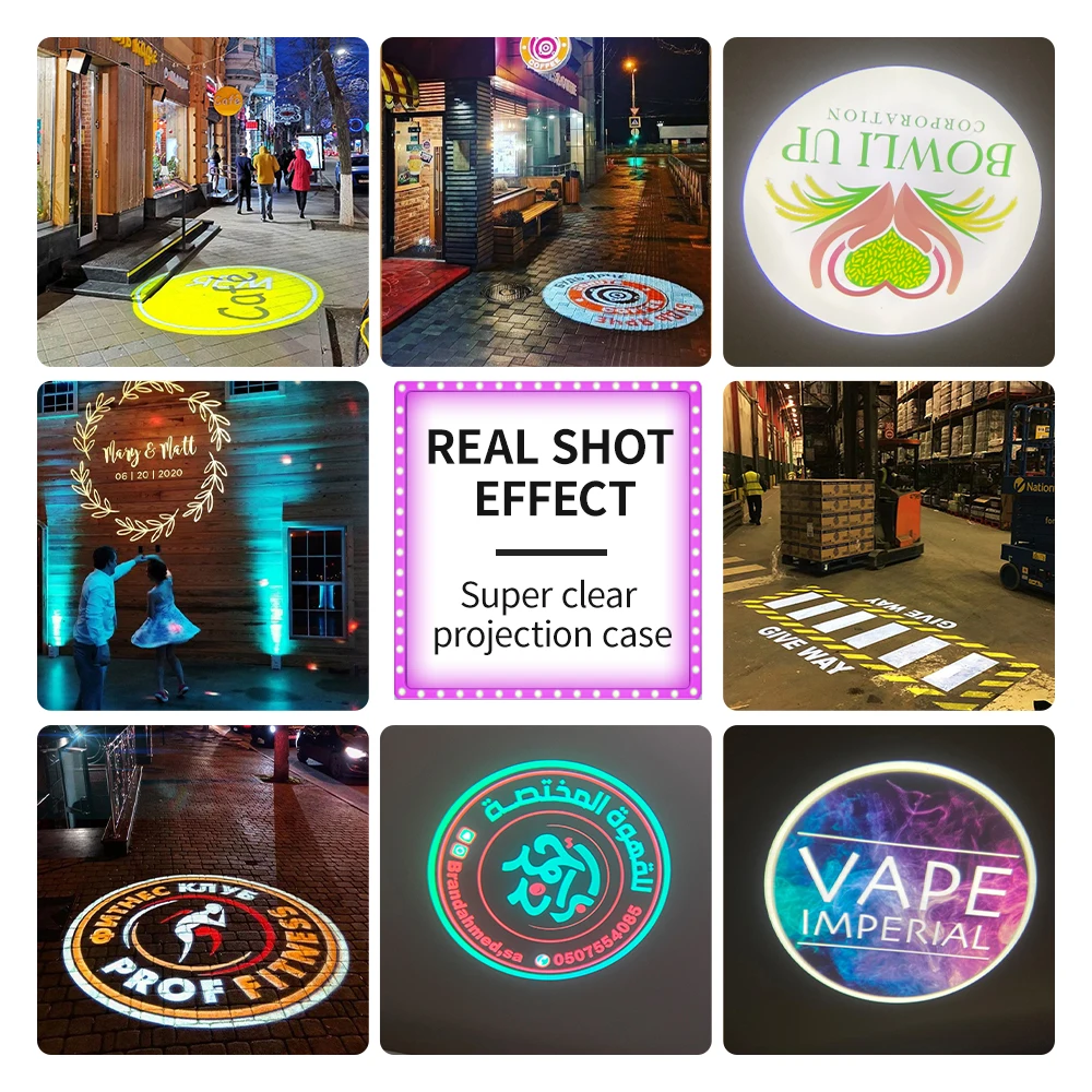 Custom Led HD Gobo โลโก้โปรเจคเตอร์ในร่มกลางแจ้ง Ip67 กันน้ําหมุนโฆษณาภาพโปรเจคเตอร์สําหรับงานแต่งงานชั้น