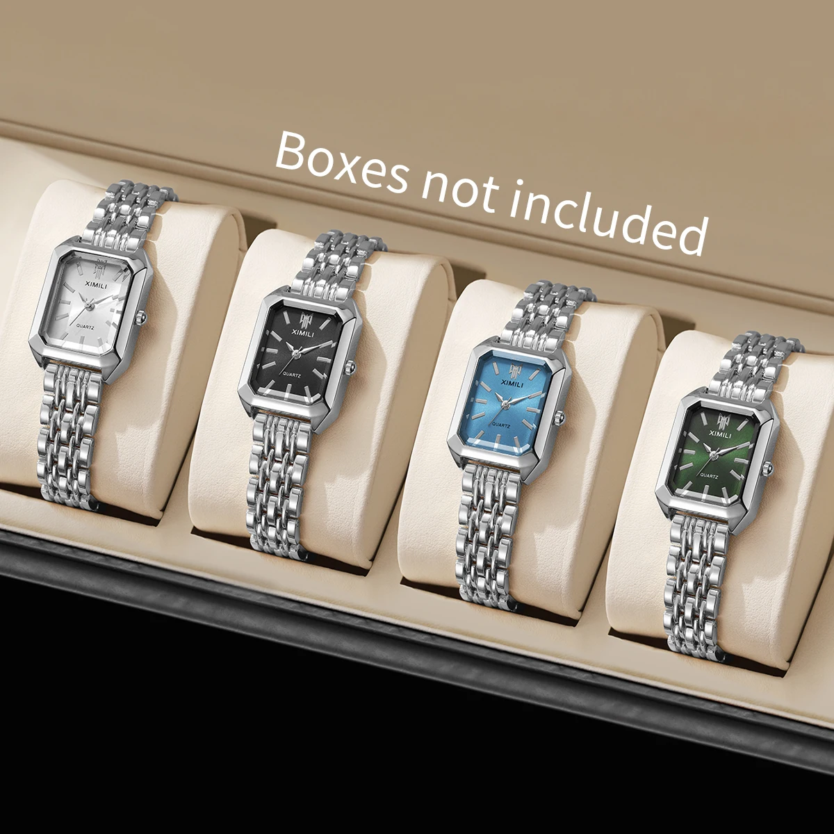 1/2/4 Uds. Relojes de lujo para Mujer, Reloj de cuarzo rectangular a la moda para Mujer, relojes de pulsera con banda de acero inoxidable, Reloj para Mujer (sin caja)