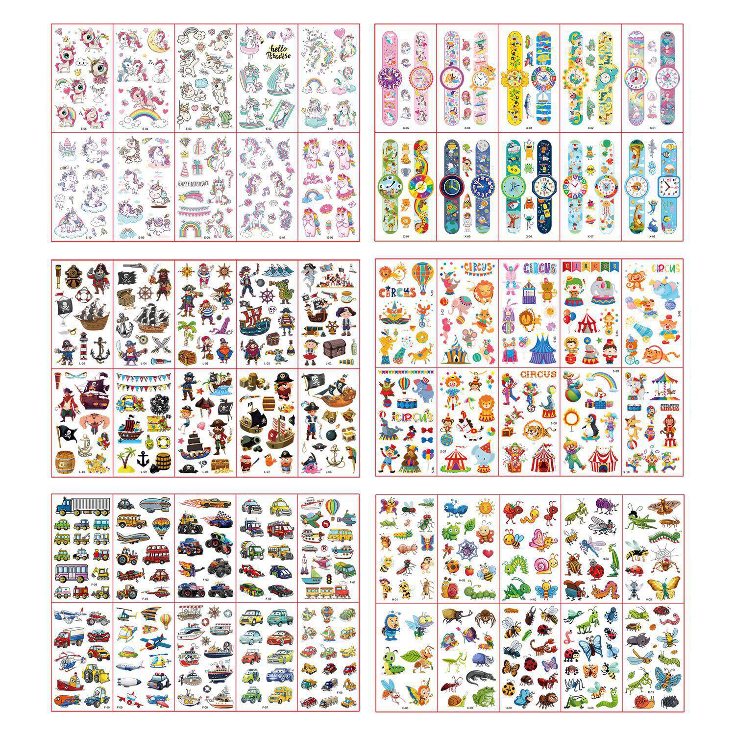 10 unids/set impermeable niños DIY pegatinas de tatuaje falso de dibujos animados lindo unicornio animales coche dinosaurio pez tatuaje temporal pegatinas