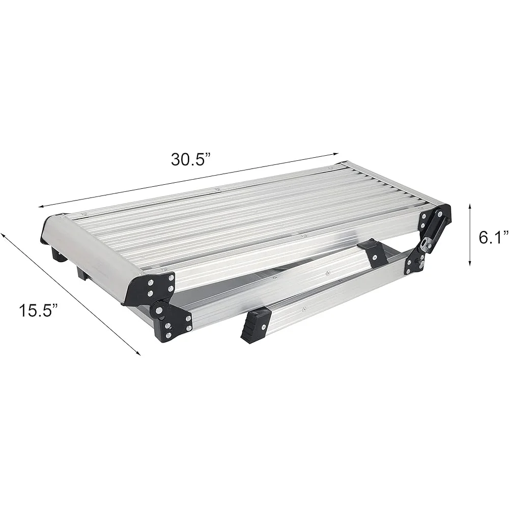 Heavy Duty Aluminum Step Ladder Folding Platform 330lbs Capacity Portable Compact Storage Non-Slip Design 30x12 Inches