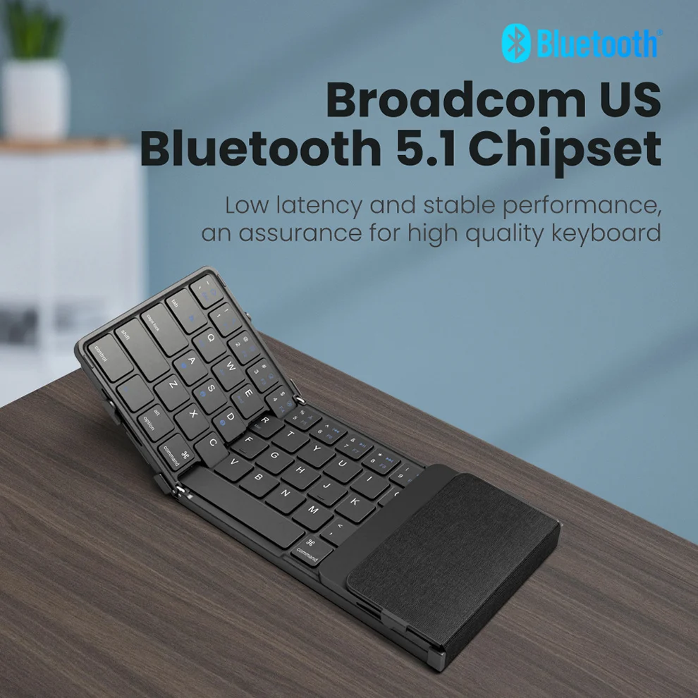 Zusammenklappbare Bluetooth-Tastatur mit Touchpad, kabellose faltbare Tastatur mit PU-Leder für iOS, Android, Windows, unterstützt 3 Geräte
