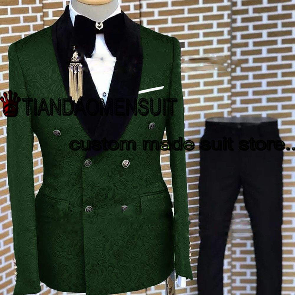 ชายชุด2ชิ้นงานแต่งงาน Tuxedo เจ้าบ่าวเสื้อคู่ชุด Jacquard อย่างเป็นทางการ Blazer กางเกง Conjuntos De Chaqueta