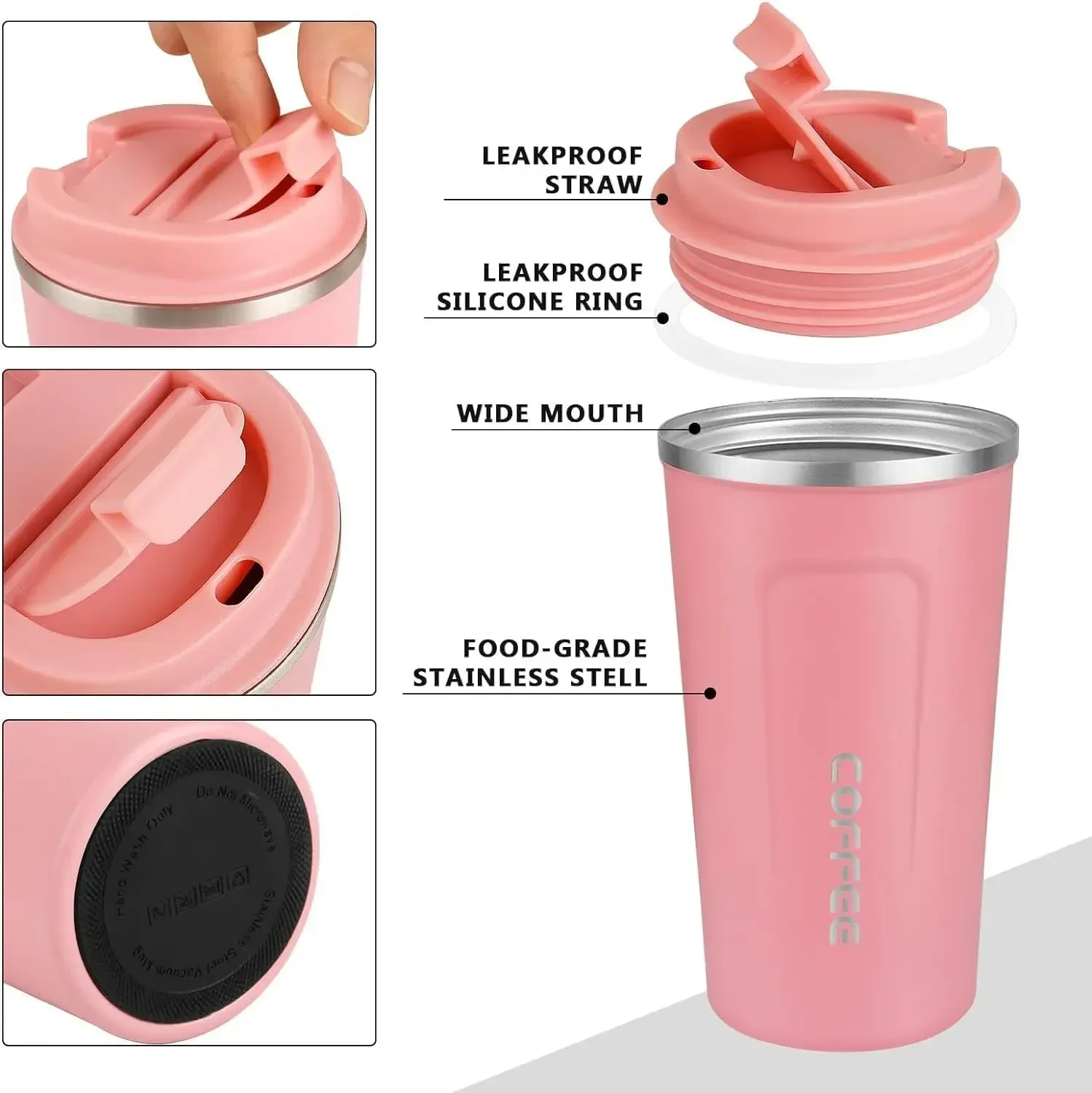 Caneca térmica de aço inoxidável rosa, Thermo para café, Garrafa de água, Drinkware Leakproof Travel, 380 510ml