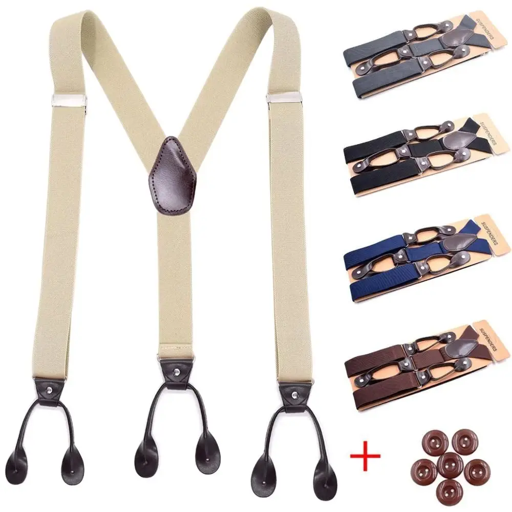 Tirantes Vintage para hombre y mujer, cinturón con tirantes elásticos ajustables en la espalda Y con extremo de botón recortado de cuero para adultos