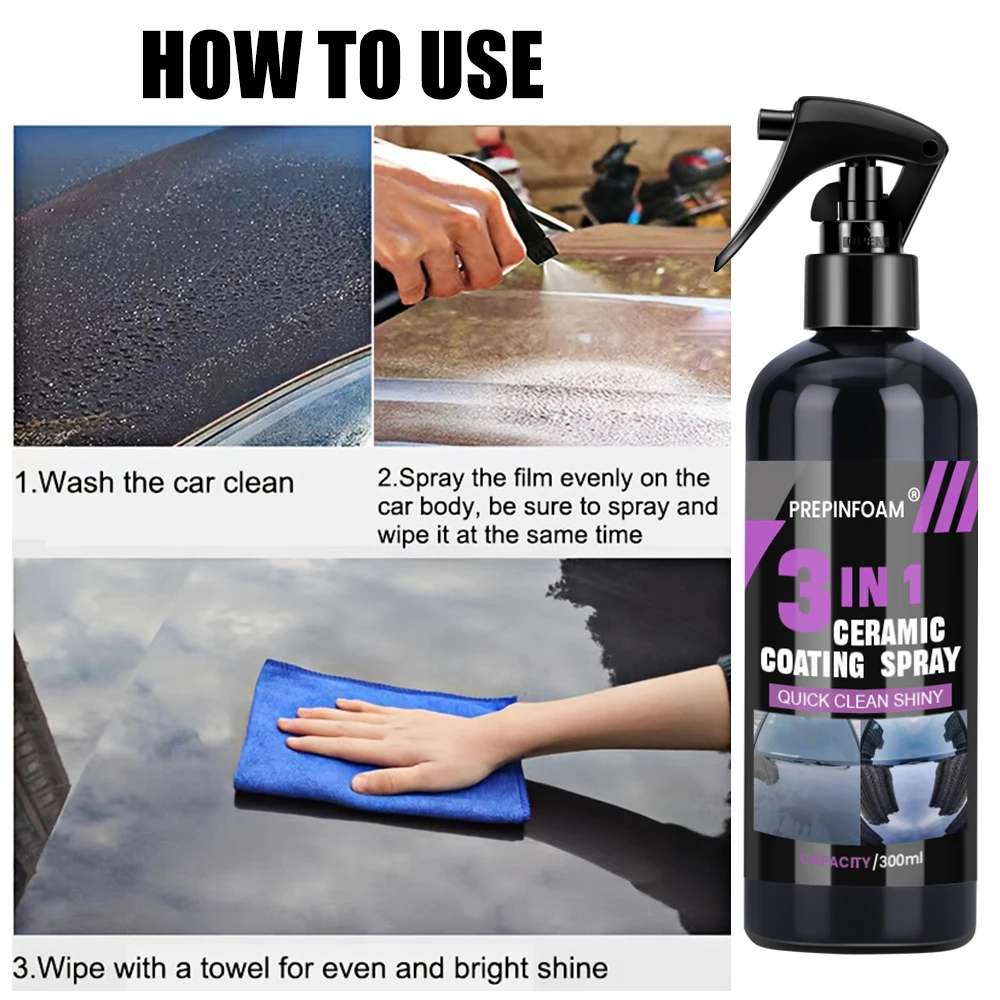 Spray de recubrimiento líquido cerámico 3 en 1 para coche, agente de pulido de capa hidrofóbica de nanocristal, cera de protección de pintura de alto brillo, cuidado del coche