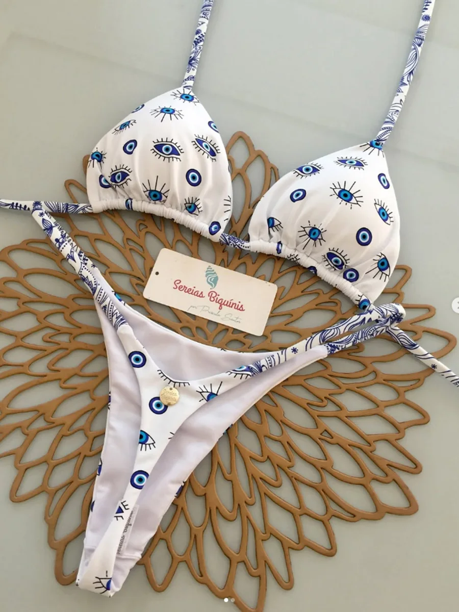 2025 nova sexy retro imprime brasileiro mciro bikini feminino maiôs rendas-up banho sem costas biquini maiôs beachwear