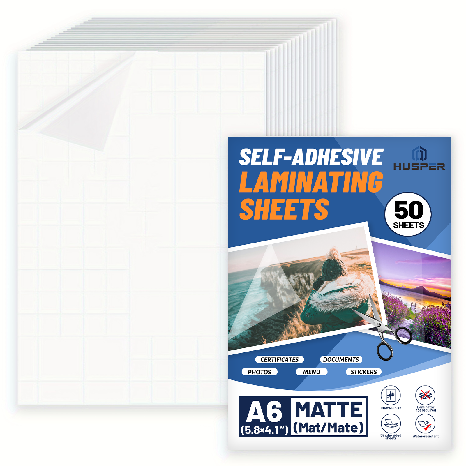 Film de stratification à froid transparent, finition mate, format A6, feuilles de Protection auto-adhésives imperméables pour documents et photos, 50 feuilles