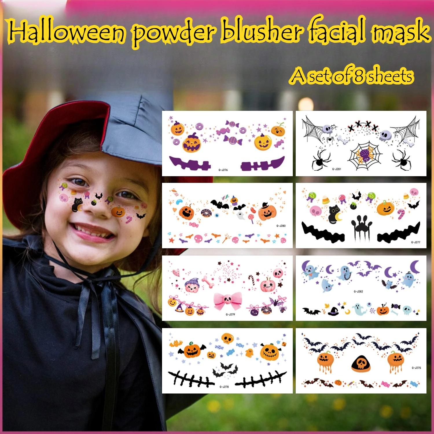 8 szt. Halloweenowe tatuaże na twarz z motywem pająków i dyni, makijaż na imprezę, tatuaże dla dorosłych i dzieci.