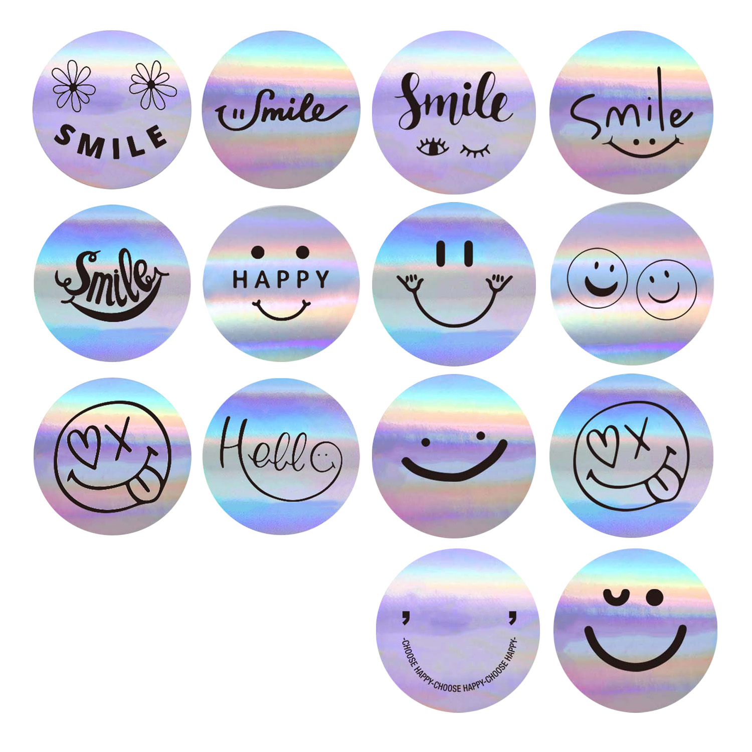 500 ピース/ロール Happy Yeah Funning Expression レーザーステッカー 2.5 センチメートル/1.0 インチ DlY 装飾ギフト、ノートブック、ケトル、電話、シールラベル