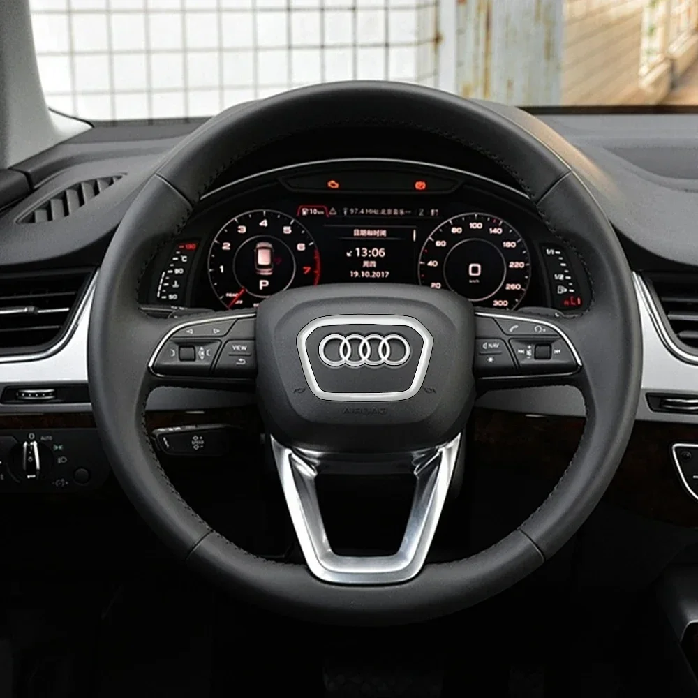 สําหรับ Audi A3 A4 B8 8P B9 8V A5 A6 C7 A7 Q3 Q5 Q7 พวงมาลัยรถยนต์โลโก้ Bright กรอบ Strip Electroplated รถสติกเกอร์โลโก้