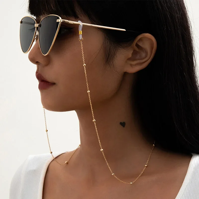 Cadenas para gafas de sol con máscara para mujeres y hombres, cuentas de aleación de Color negro, dorado y plateado, cadenas antideslizantes, accesorios para gafas de moda al por mayor