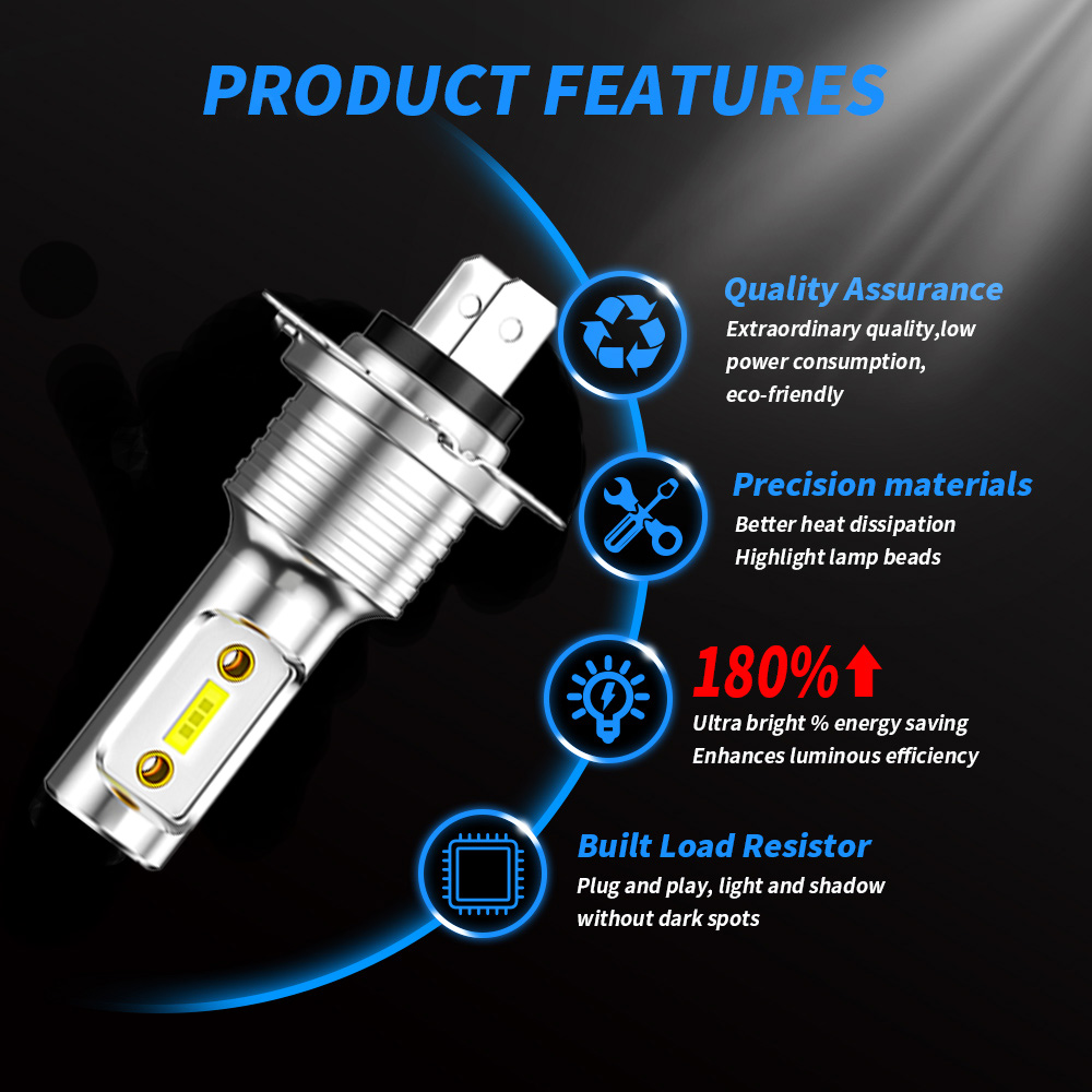 2/4 PCS H7 LED ไฟหน้าหลอดไฟ High LOW Beam 6000K Super White ไฟหมอกรถไฟอัตโนมัติ DRL H4 H8 H8 H11 cob ชิป 12V 24V 80W