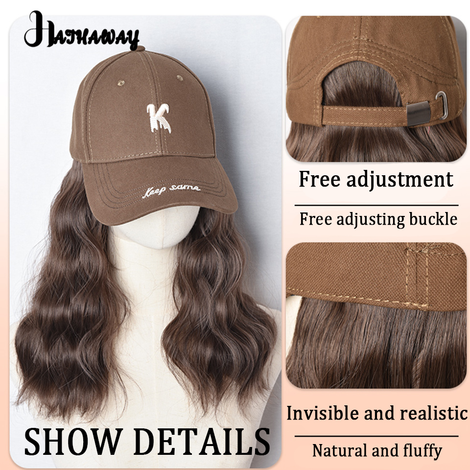 帽子かつら 1 女性ショートカーリーヘア全頭合成調節可能なバックル波形状ナチュラルワイルドウールロール野球帽キャップかつら