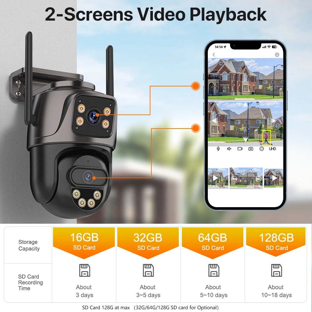 Kamera IP 5K 10MP PTZ WIFI z podwójnym obiektywem i podwójnym ekranem, zewnętrzna kamera IP 8MP HD z automatycznym śledzeniem, ochrona bezpieczeństwa, monitoring CCTV iCSee