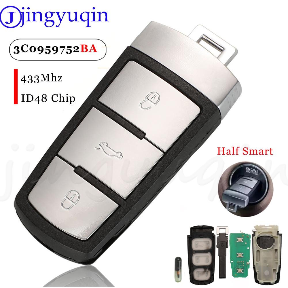 Jingyuqin 3 Nút Lật Xe Thông Minh Điều Khiển Từ Xa Key Fob Với ID48 Chip 3C0959752BA 433MHZ ID48 Cho VW Passat B6 3C B7 Magotan CC