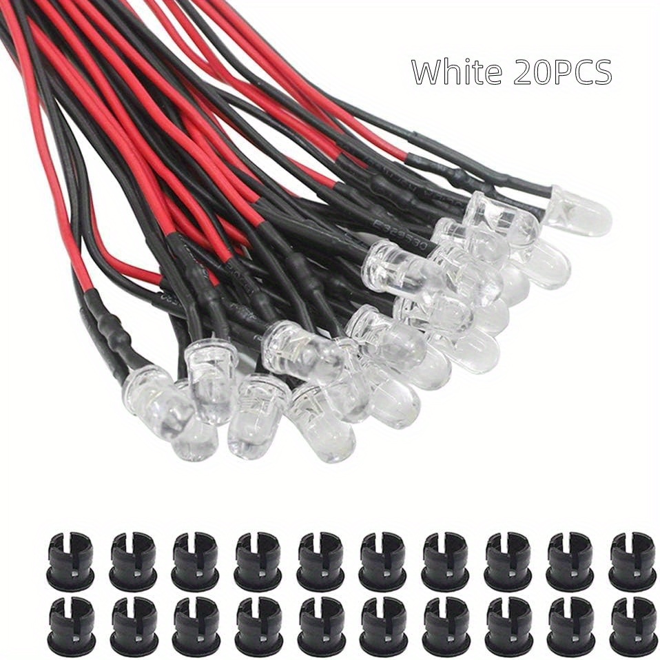 20 piezas/50 unidades LED de 5MM 9V-12V Micro LED precableado para combinación de modelos DIY Kit blanco, rojo, azul, verde, amarillo
