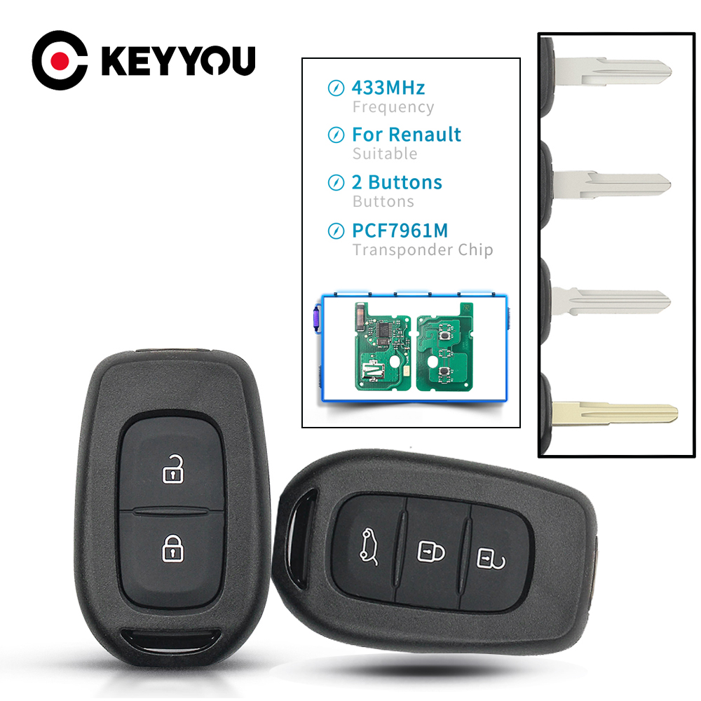 KEYYOU 2/3 ボタンリモートキー 434MHZ 4A PCF7961M チップルノーサンデロダチアローガン 2 ステップウェイ Clio4 ダスター 2016