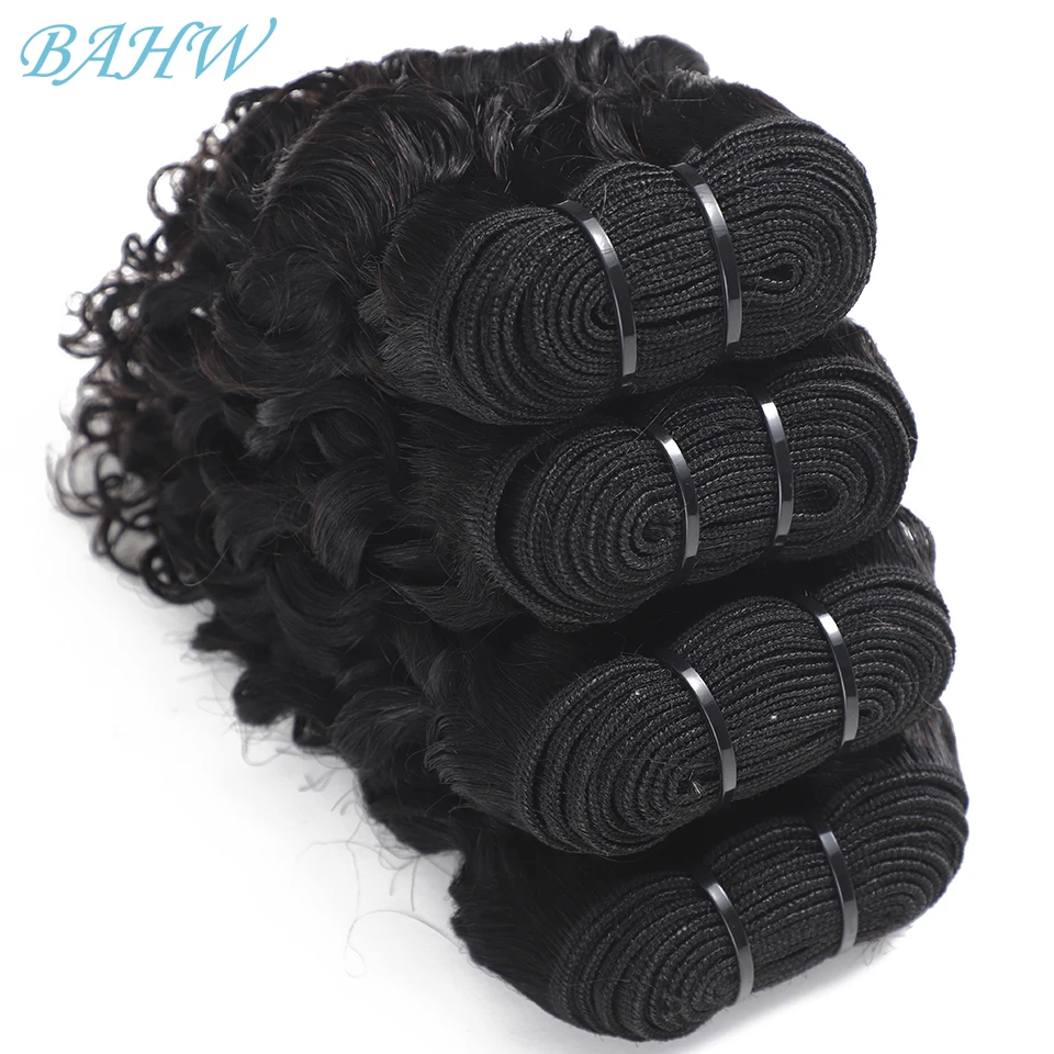 Cabelo brasileiro curto kinky curl pacotes com fecho 100% não processado extensão de trama de cabelo humano cor natural cabelo virgem