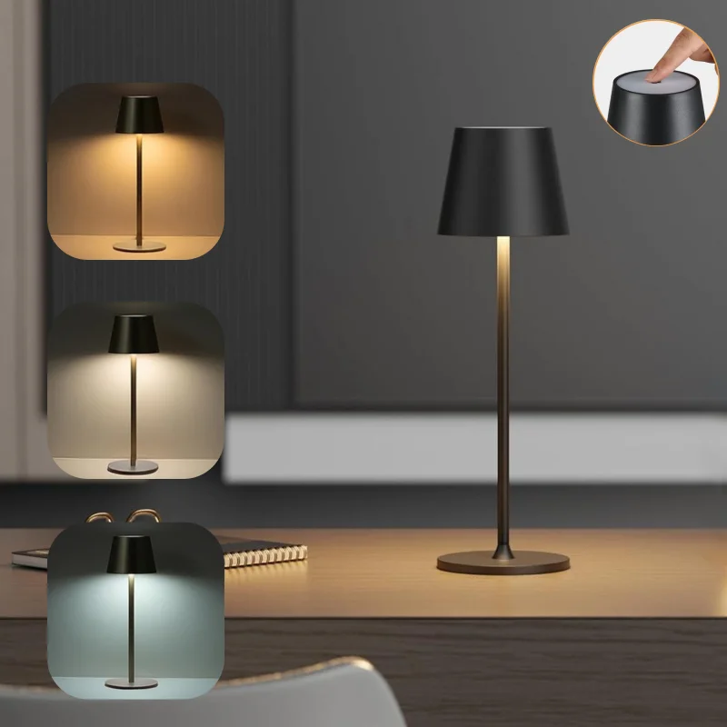โคมไฟตั้งโต๊ะ LED ชาร์จไร้สายแบบสัมผัส 3 สี สร้างบรรยากาศสร้างสรรค์ เหมาะสำหรับการเรียนและการอ่าน
