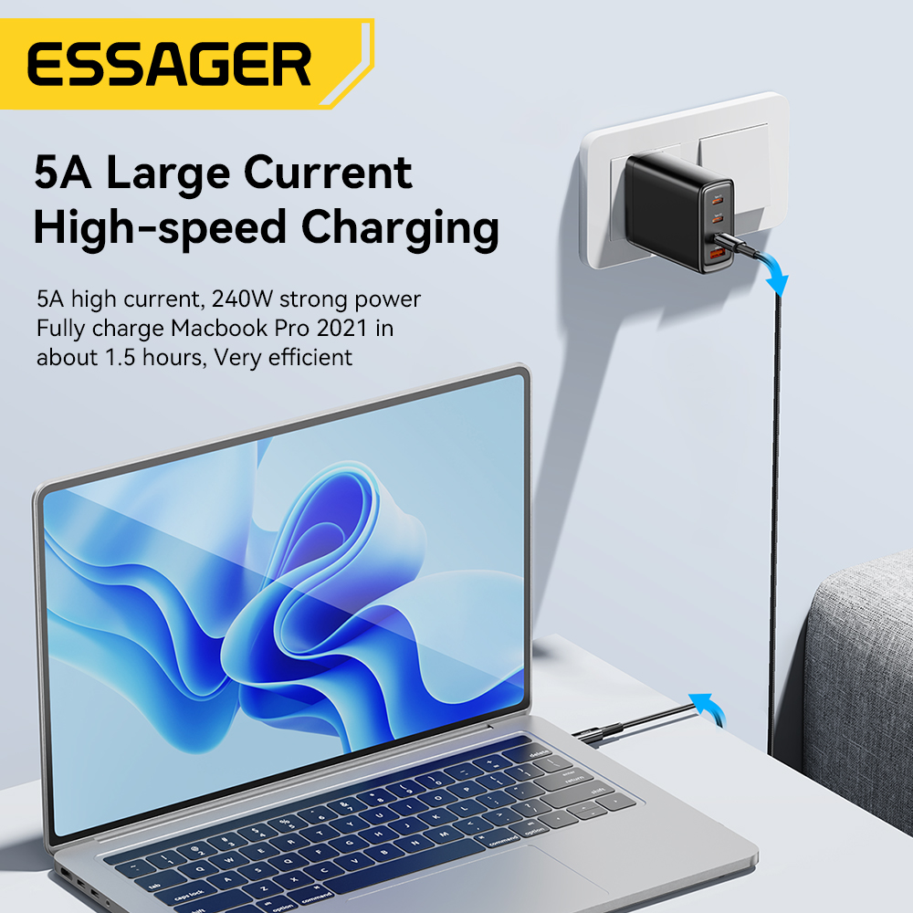 Essager 240W carga súper rápida tipo C 67W Cable USB de carga rápida 6A para Xiaomi 12Pro Redmi K50 Note 11Pro Black Shark 5Pro