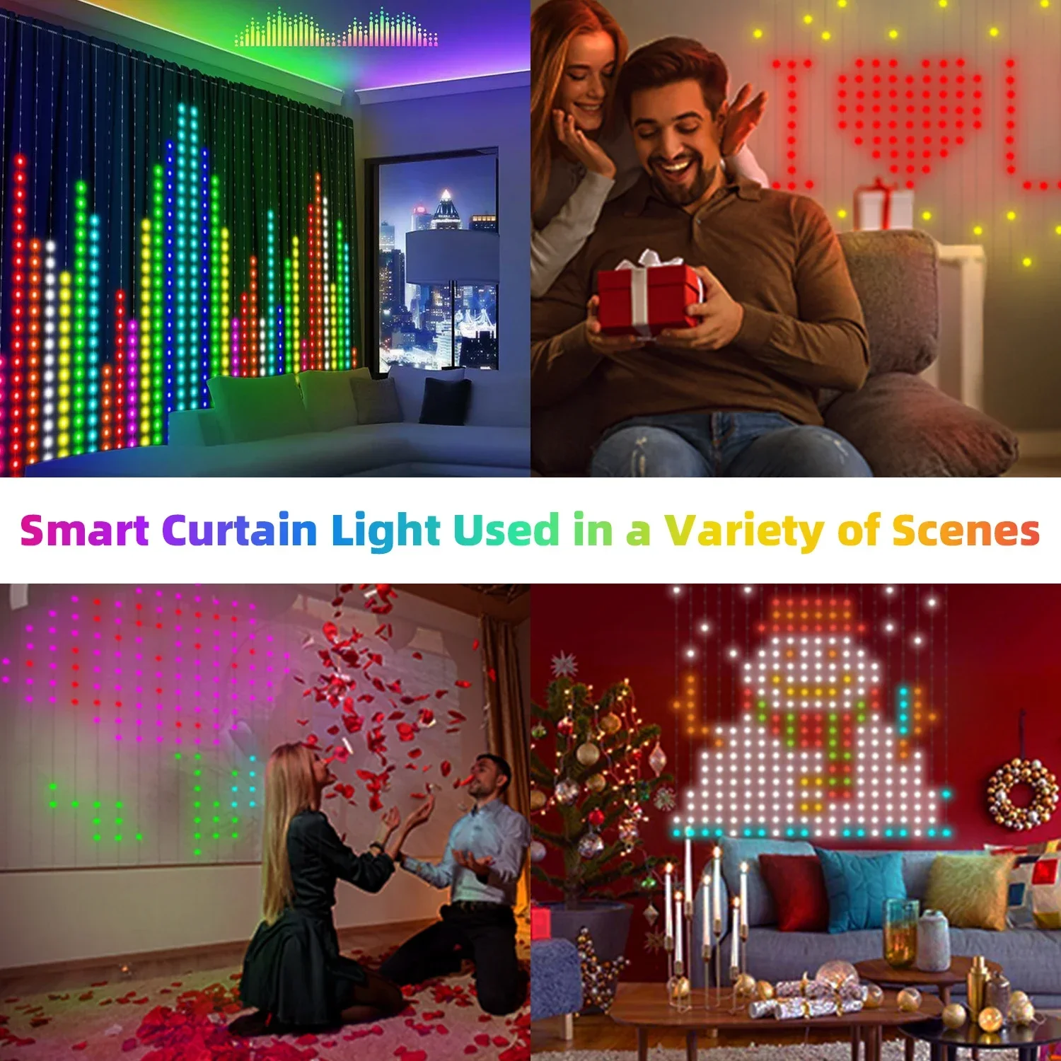 400LED 스마트 커튼 조명 블루투스 App LED 문자열 RGB 요정 조명 DIY 음악 변경 디스플레이 창 침실 장식