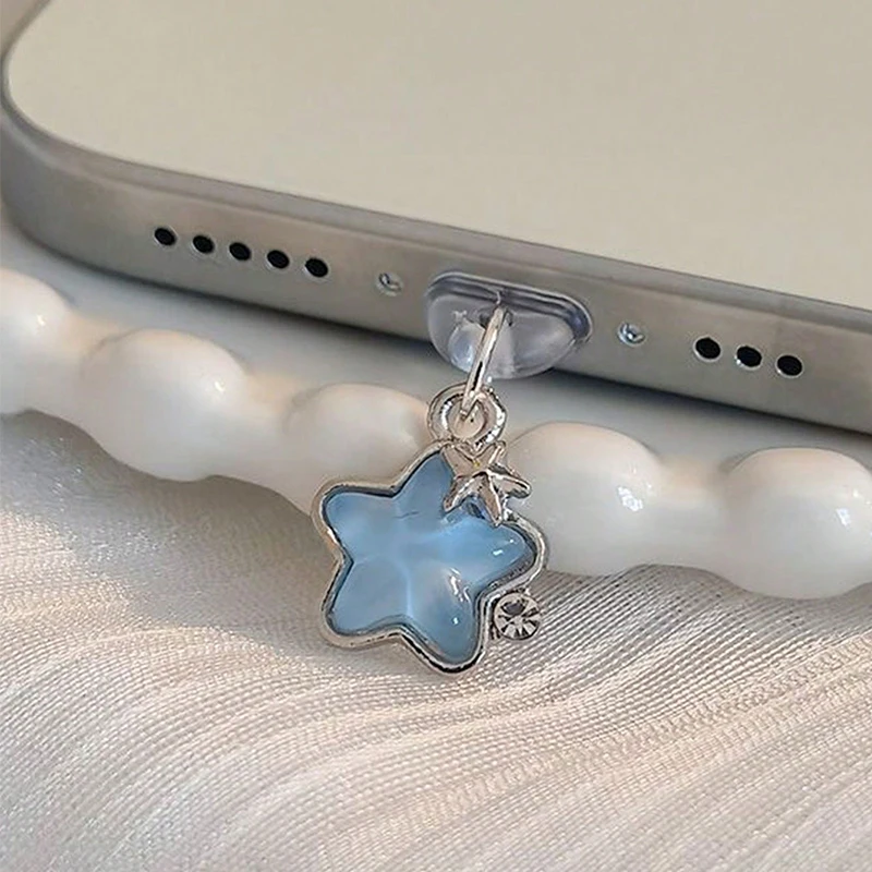 1 Uds. Lindo diamante estrella teléfono tapón antipolvo accesorios decoración colgante para iPhone para Samsung puerto de carga tipo C