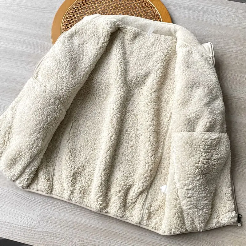 Winter Fleece Jacke einfarbig Sherpa Freizeit mantel dicken warmen Stehkragen Reiß verschluss Outdoor Wind break Jacke weich bequem