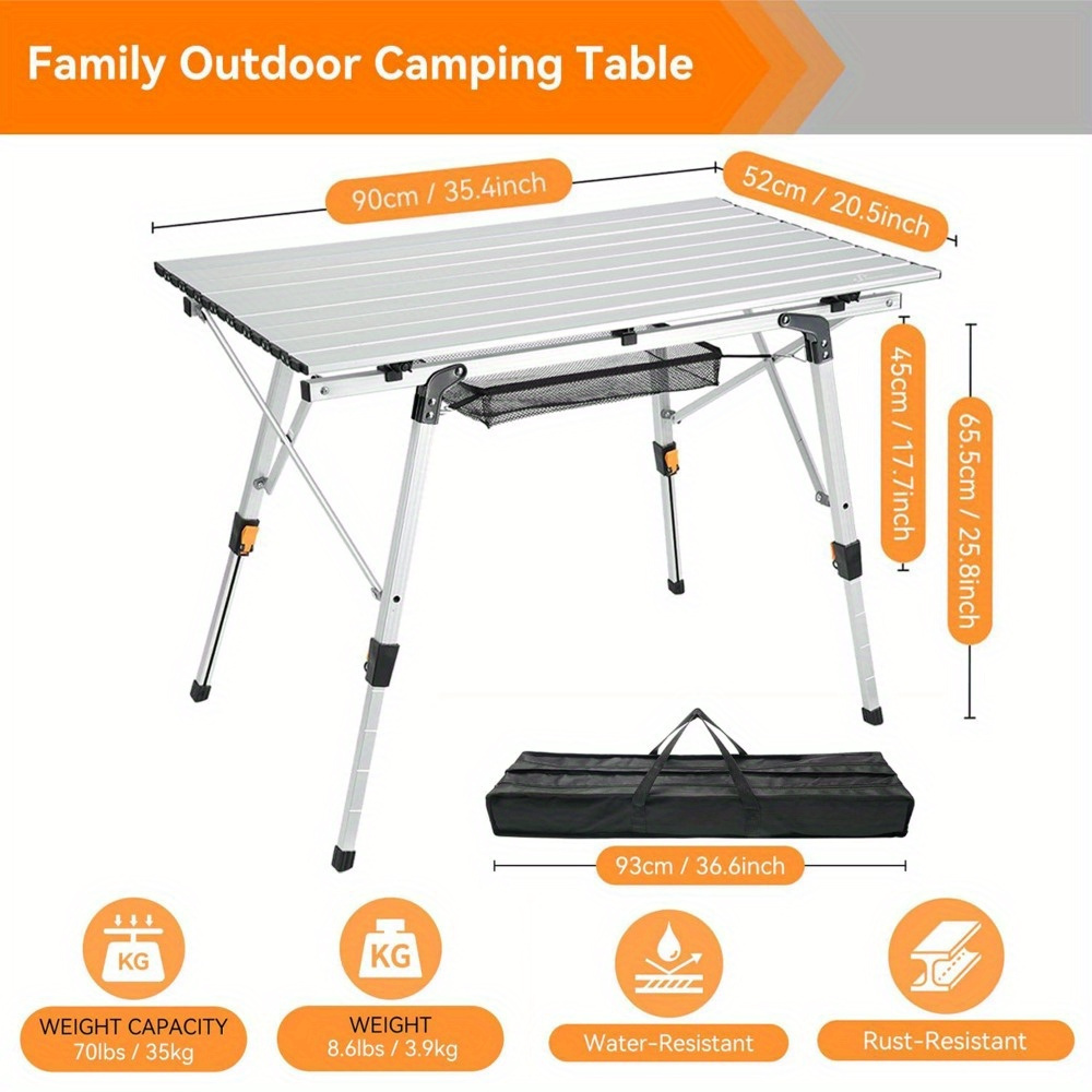 Table de camping portable en plein air, table multifonctionnelle portable en aluminium, table de pique-nique avec rangement en maille