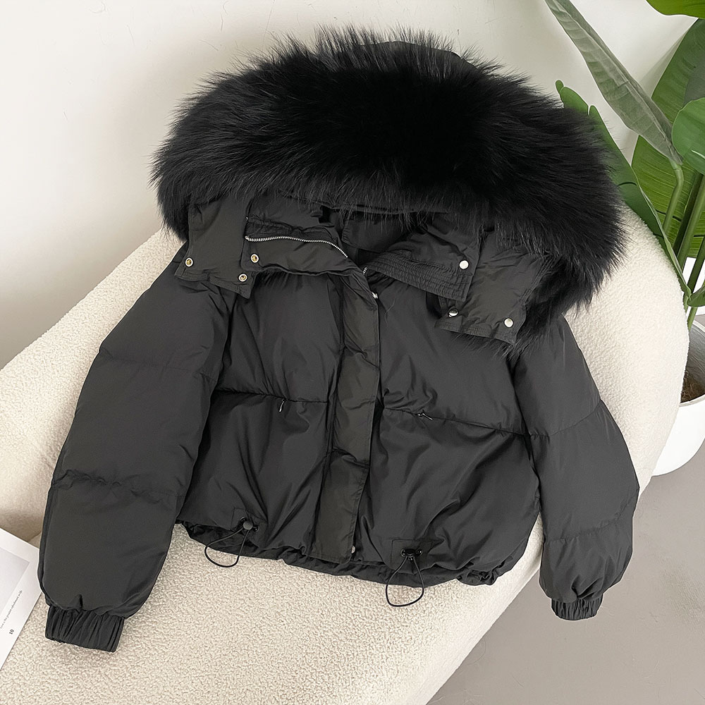 OFTBUY 2024 Luxe Grote Echte Wasbeer Vossenbont Capuchon Puffer Jas Vrouwen Winter Korte Parka Witte Eendendons Warme Waterdichte Jas
